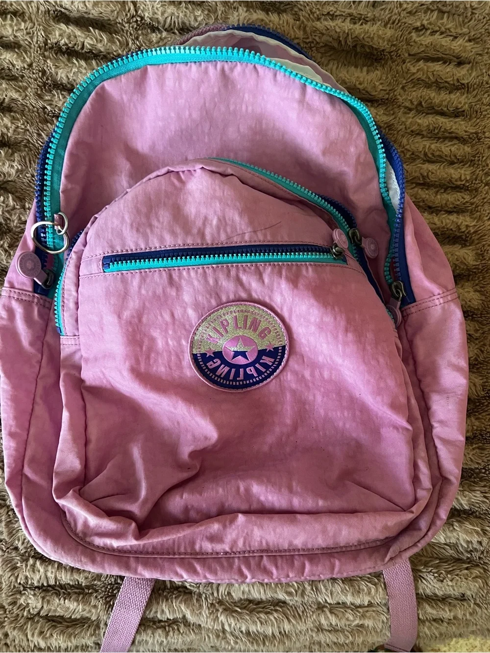 Kipling Pink standard Backpack with Teal and Purple Accents
